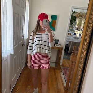 Pink Rose Black and White Striped Sweater